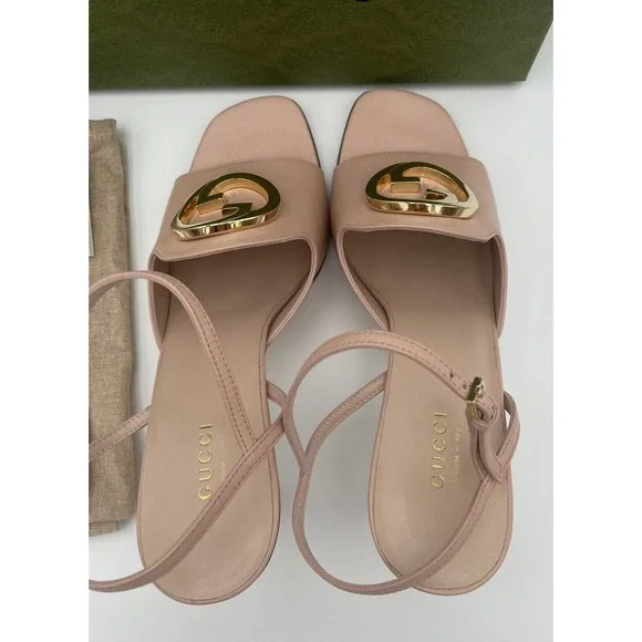 NEW Gucci Blondie GG Leather Ankle Strap Sandals Heels Box 39 AUTHENTIC! - Picture 7 of 12